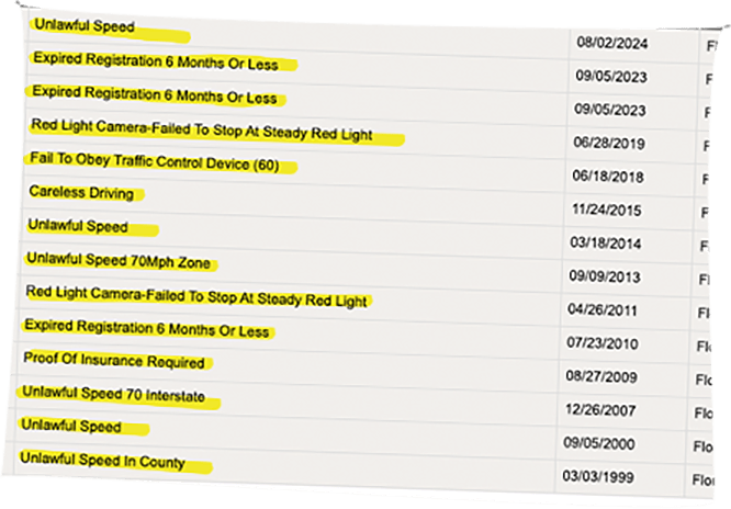 Numerous Traffic violations